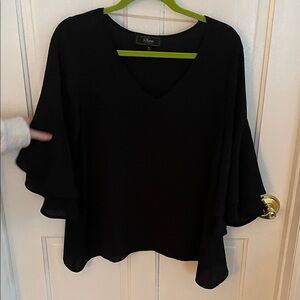 Elegant Black Ruffle Sleeve crepe Blouse size M